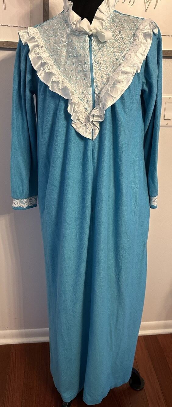 Vintage Moodsetter Nightgown Robe House Coat Blue Cottage Victorian Zip Sz.Small